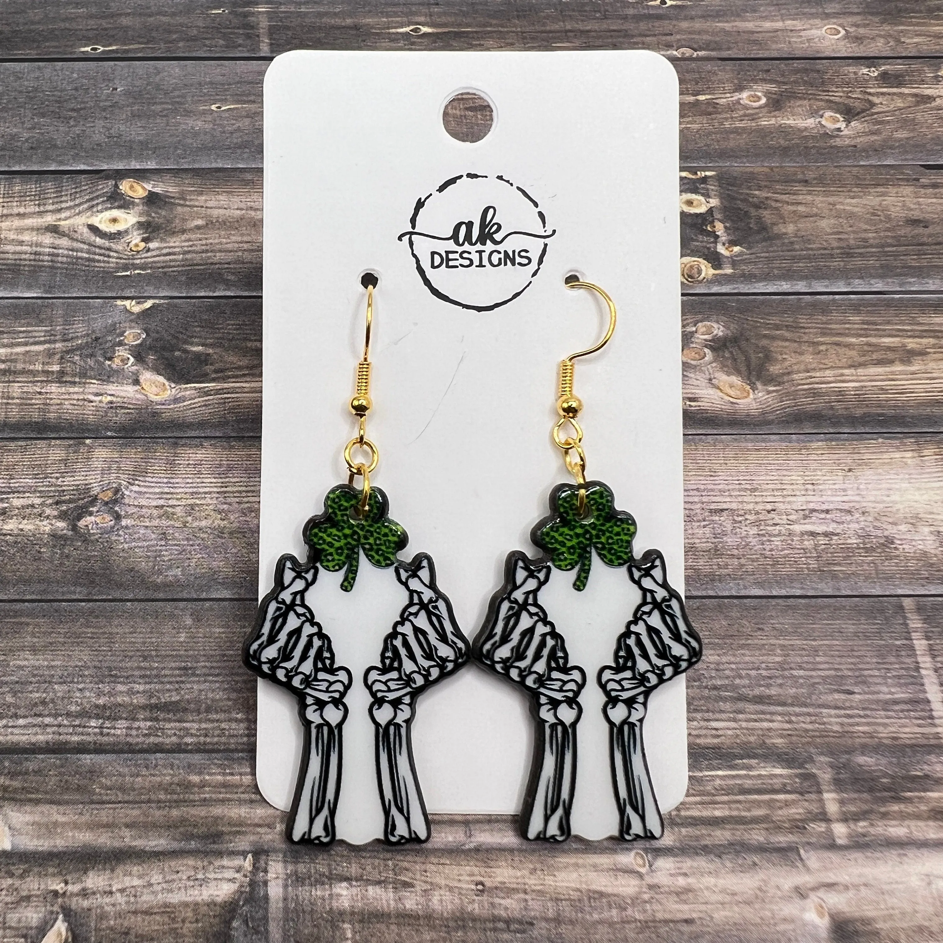 St. Patrick's Day Skeleton Messy Bun Skull Earrings