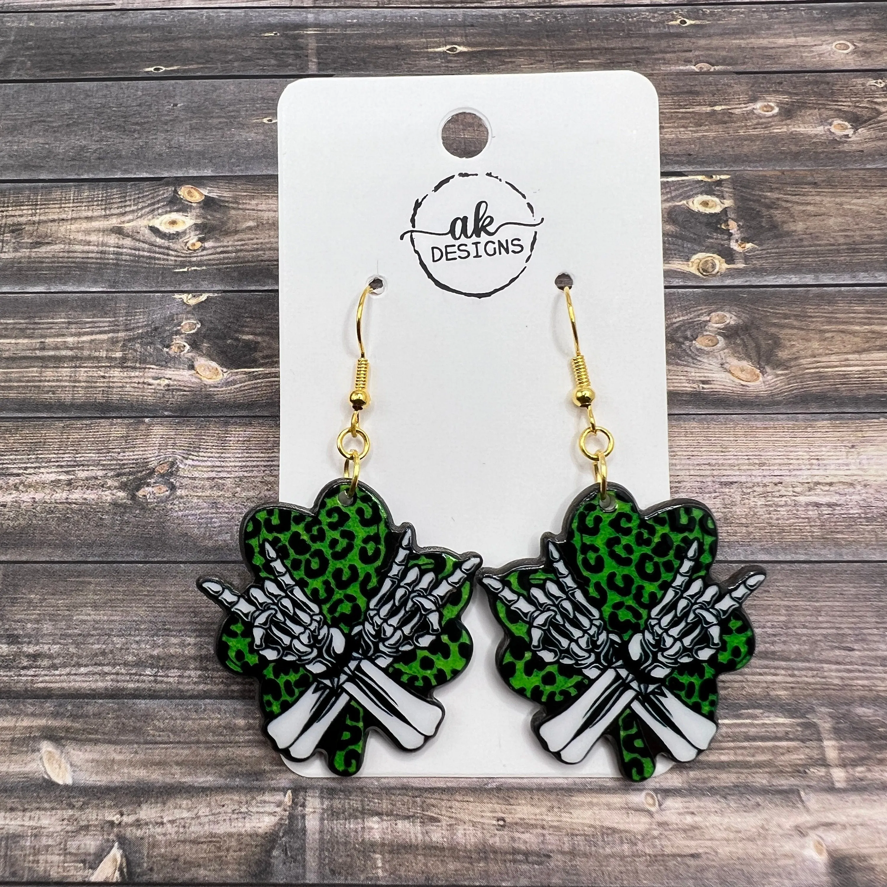 St. Patrick's Day Skeleton Messy Bun Skull Earrings