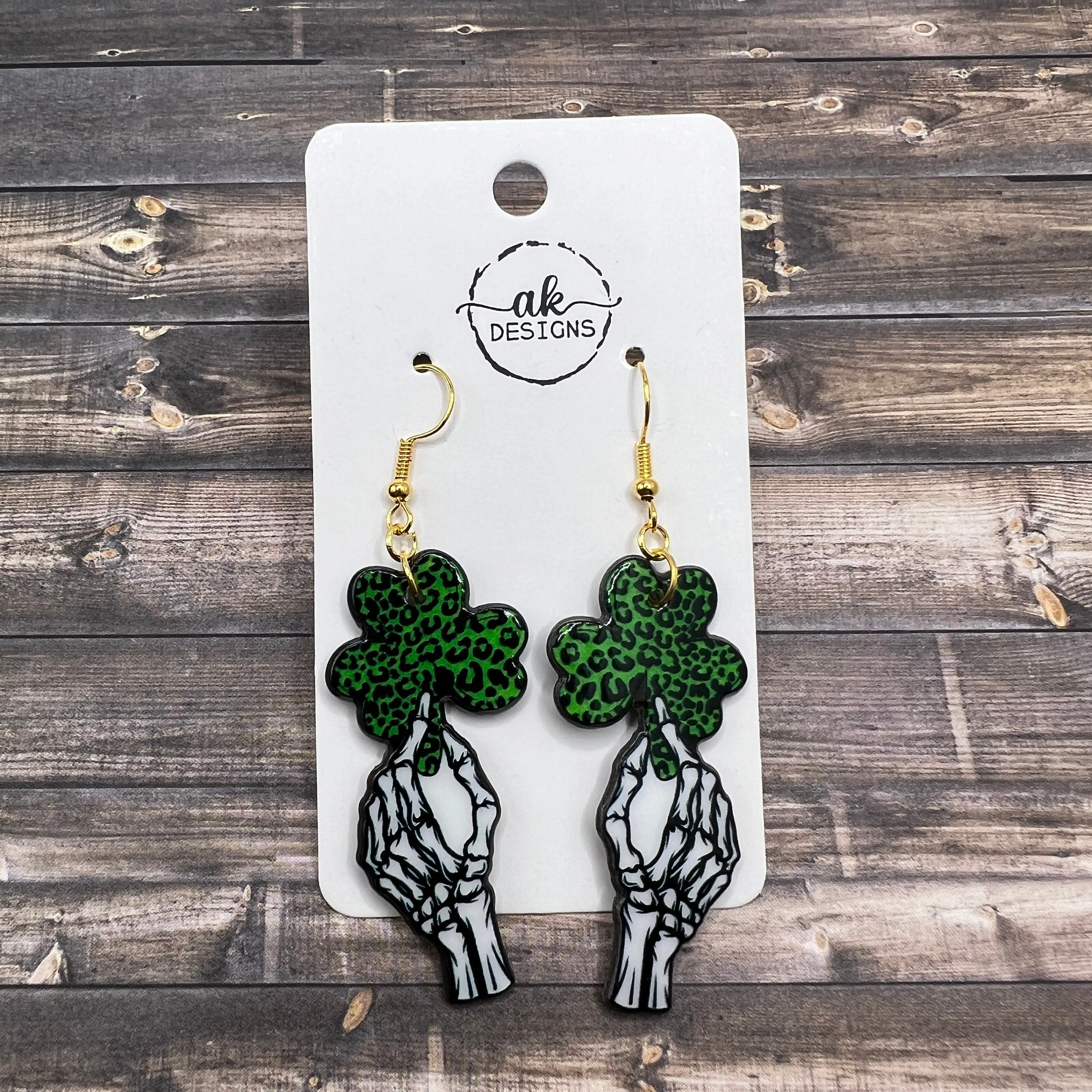 St. Patrick's Day Skeleton Messy Bun Skull Earrings