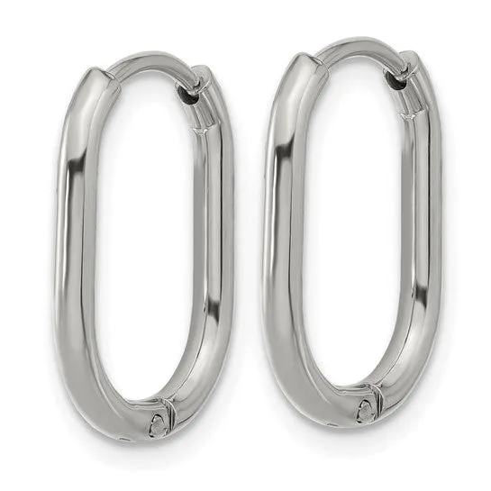 Stainless Steel Polished Elongated 2mm Hinged Hoop Earrings