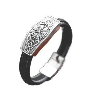 Stainless Steel Viking Rune Bracelet - Retro Leather Jewelry for Men