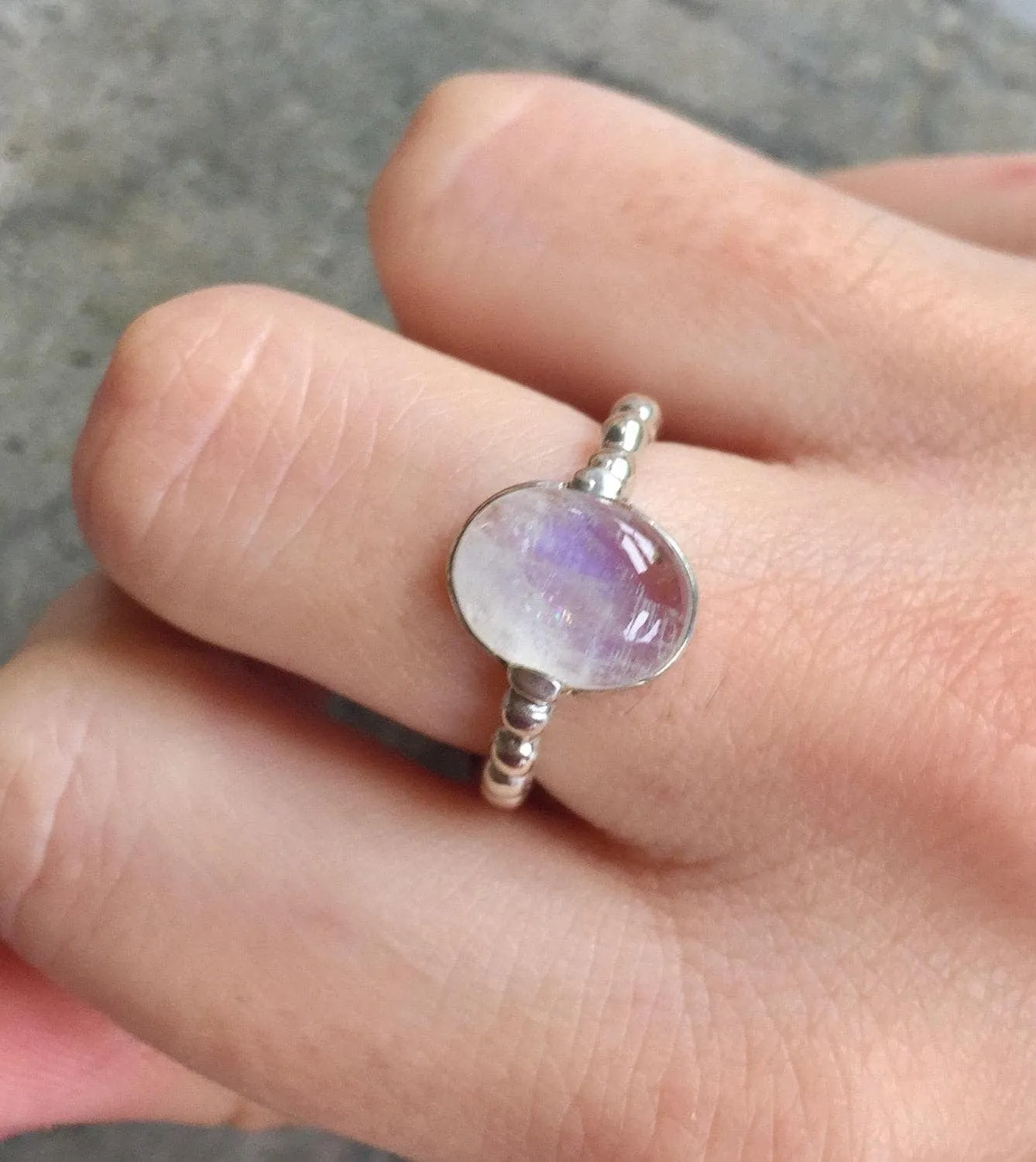 Statement Rainbow Moonstone Ring - Real Moonstone Ring - Vintage Oval Bezel Ring