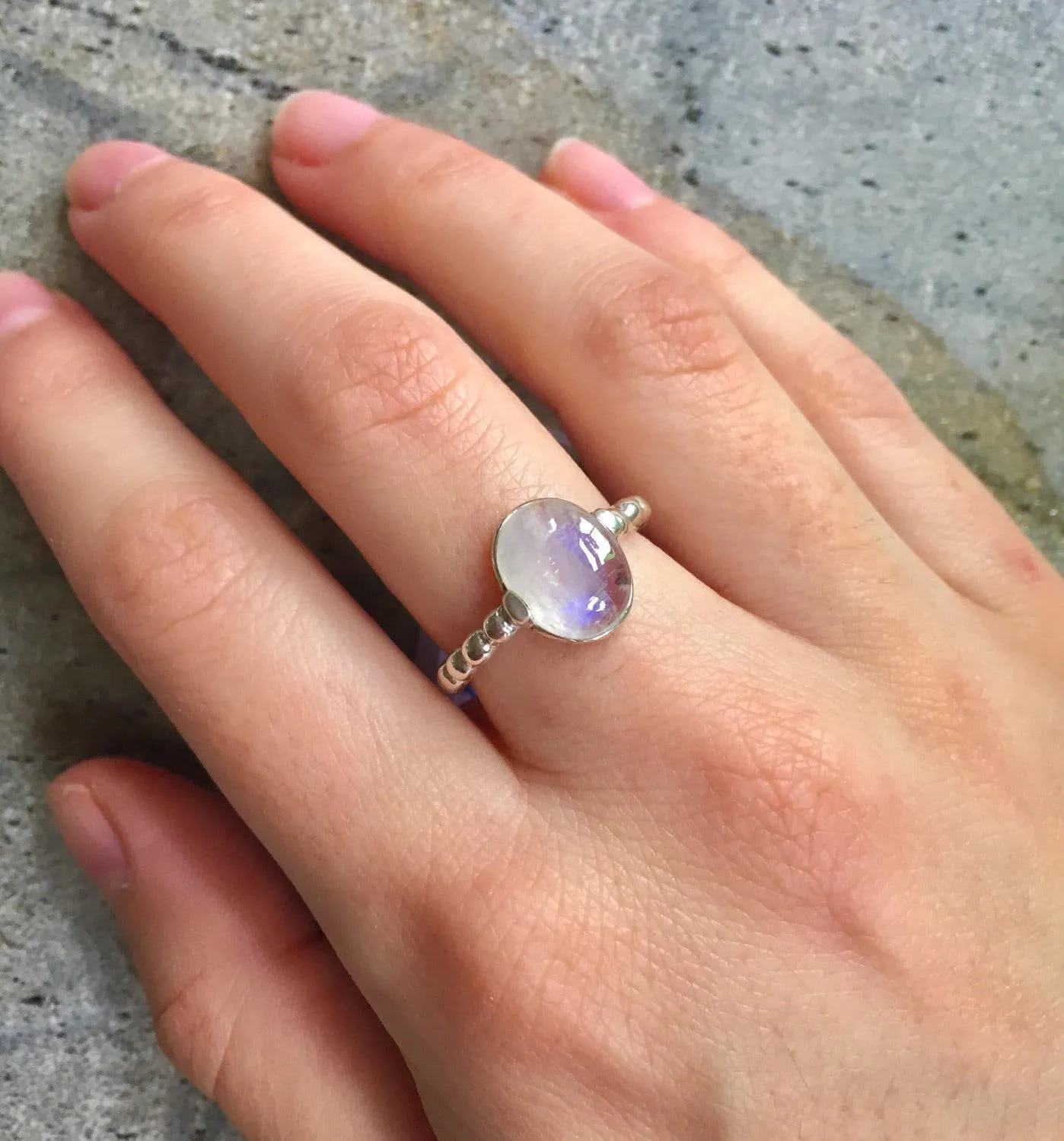 Statement Rainbow Moonstone Ring - Real Moonstone Ring - Vintage Oval Bezel Ring