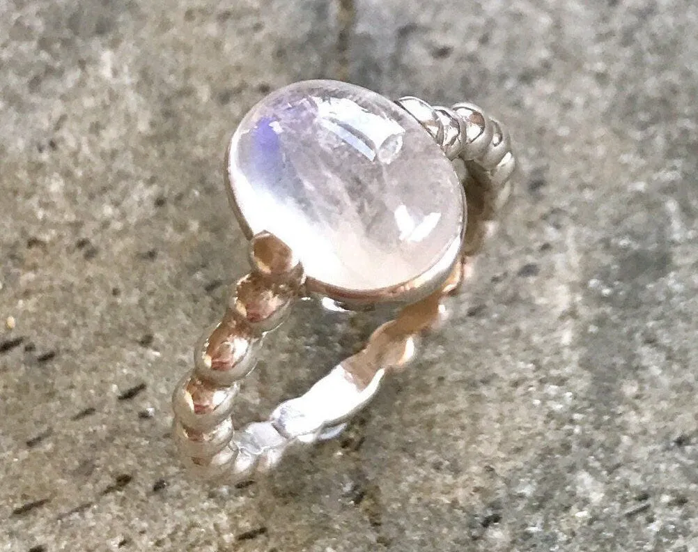 Statement Rainbow Moonstone Ring - Real Moonstone Ring - Vintage Oval Bezel Ring