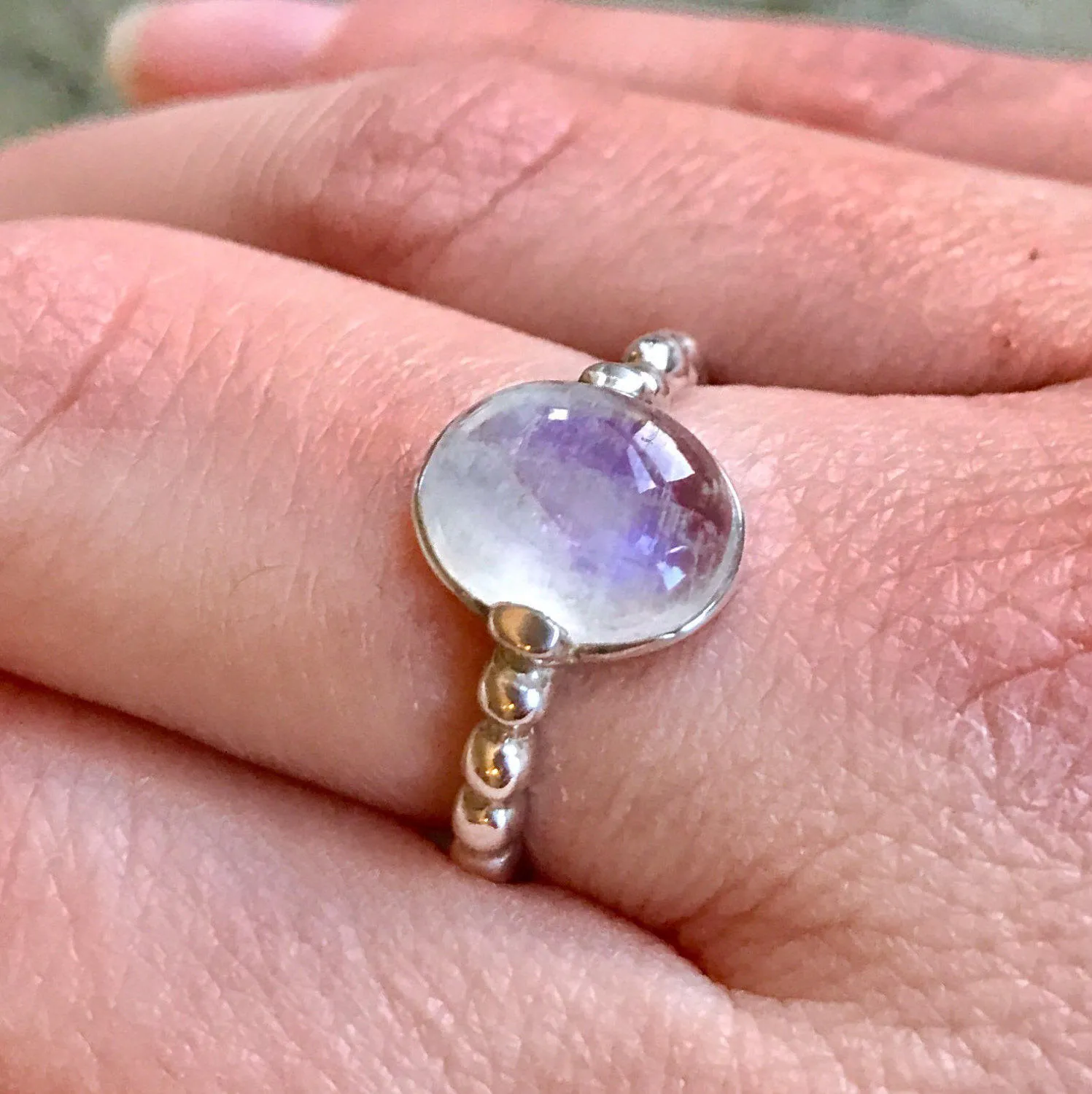 Statement Rainbow Moonstone Ring - Real Moonstone Ring - Vintage Oval Bezel Ring