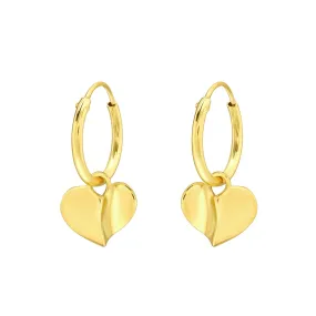 Sterling Silver 18k Gold-Plated Heart Hoop Earrings