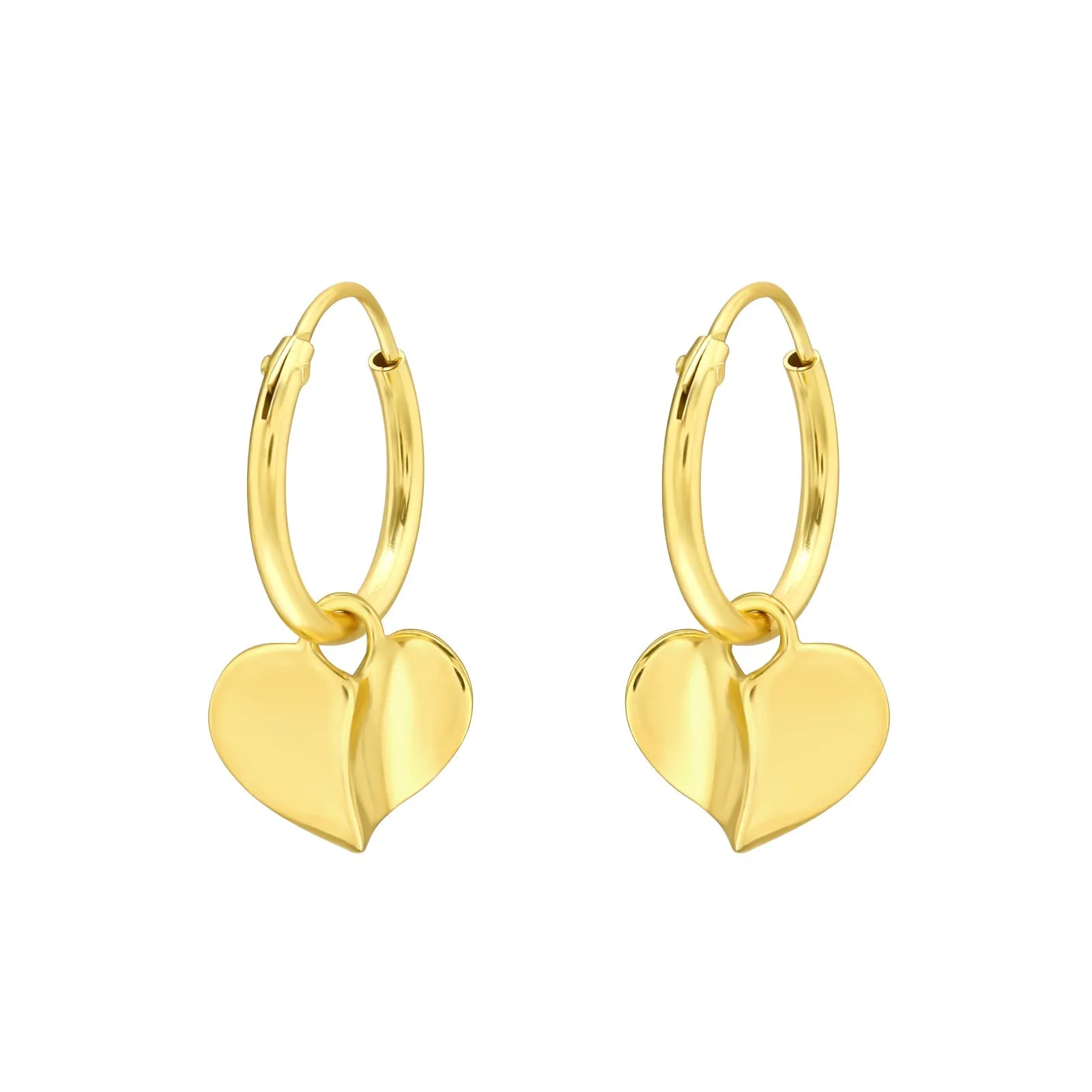 Sterling Silver 18k Gold-Plated Heart Hoop Earrings