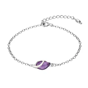 Sterling Silver Amethyst Single Teardrop Leaf Bracelet