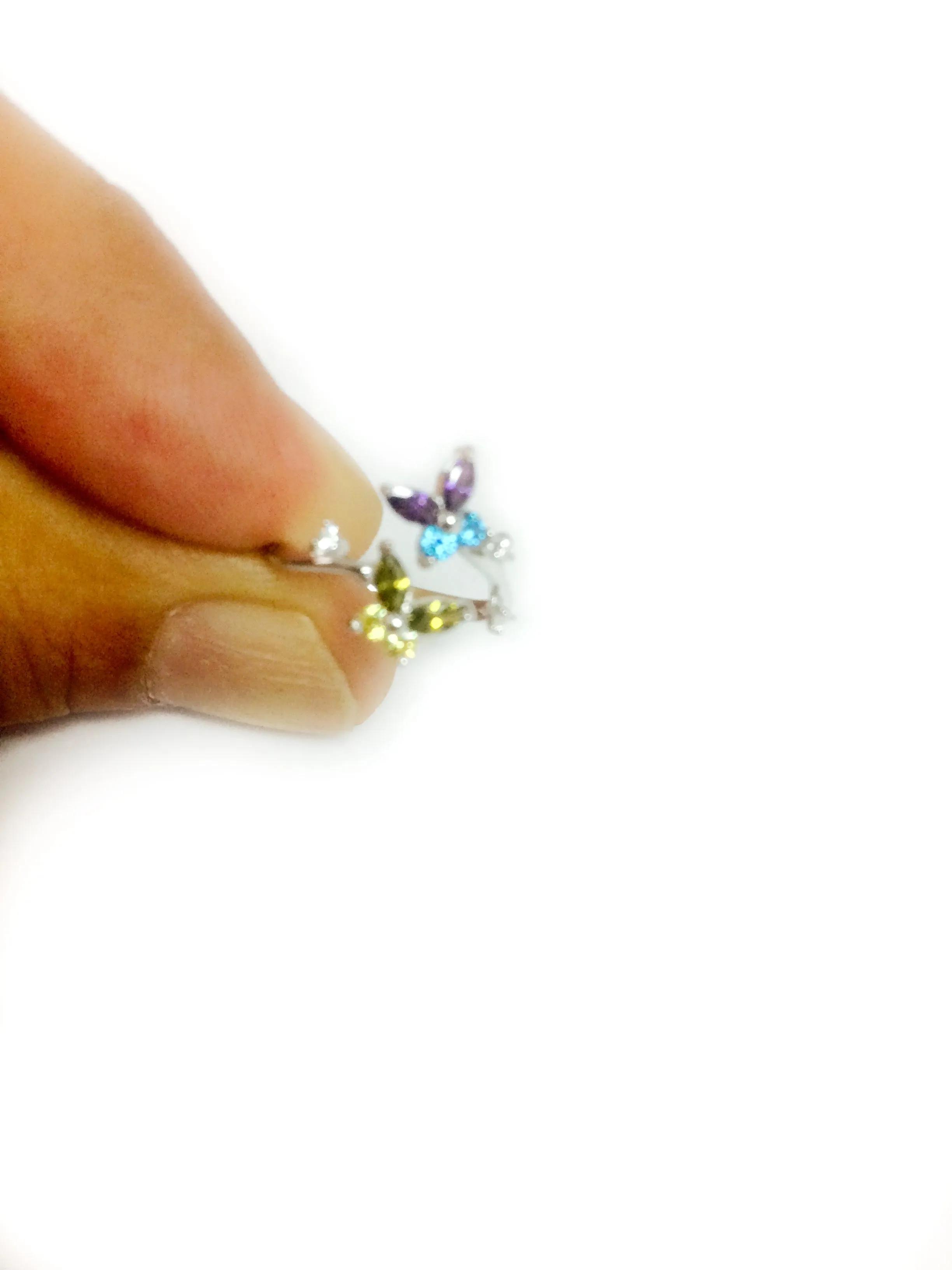 Sterling Silver Butterflies Colored CZ By Pass Style Adjustable Toe Ring