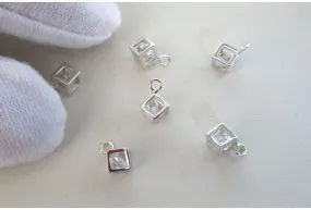 Sterling Silver Cube Zircon Charm Pendant 4 mm Pendant Findings for Handmade Pure Fine Jewelry Making Wholesale Bulk