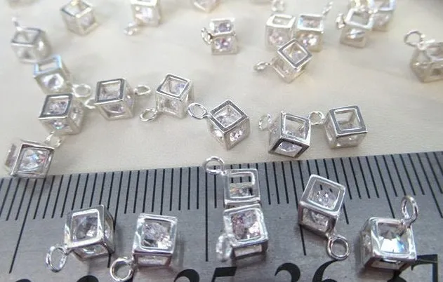 Sterling Silver Cube Zircon Charm Pendant 4 mm Pendant Findings for Handmade Pure Fine Jewelry Making Wholesale Bulk