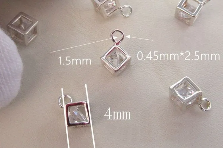 Sterling Silver Cube Zircon Charm Pendant 4 mm Pendant Findings for Handmade Pure Fine Jewelry Making Wholesale Bulk