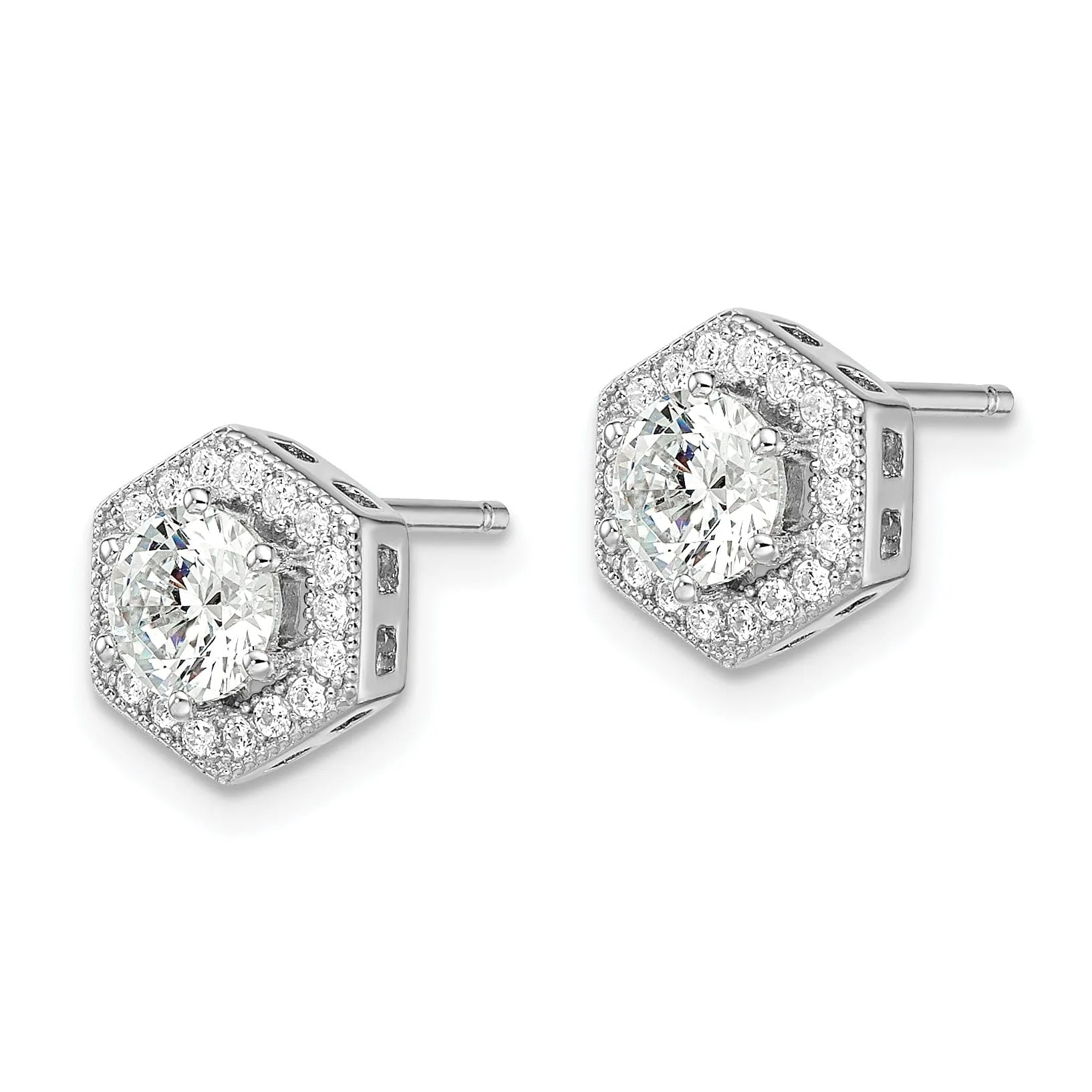 Sterling Silver Cubic Zirconia Hexagon Earrings