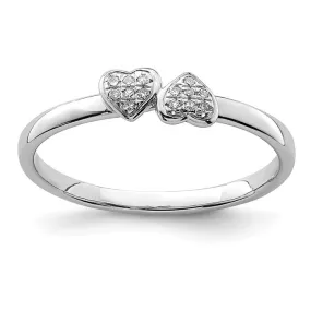 Sterling Silver Double White Diamond Heart Ring