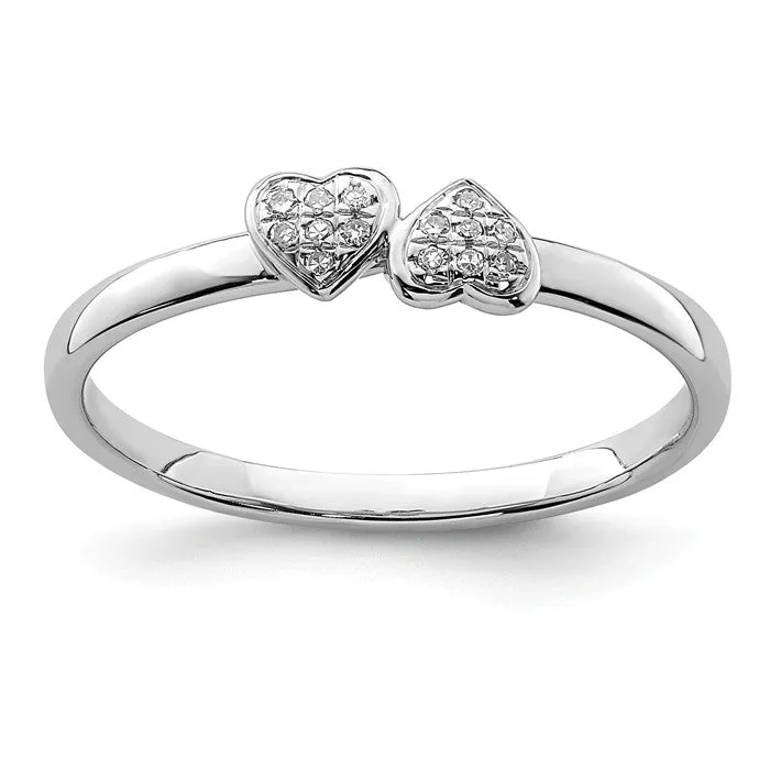 Sterling Silver Double White Diamond Heart Ring