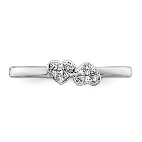 Sterling Silver Double White Diamond Heart Ring