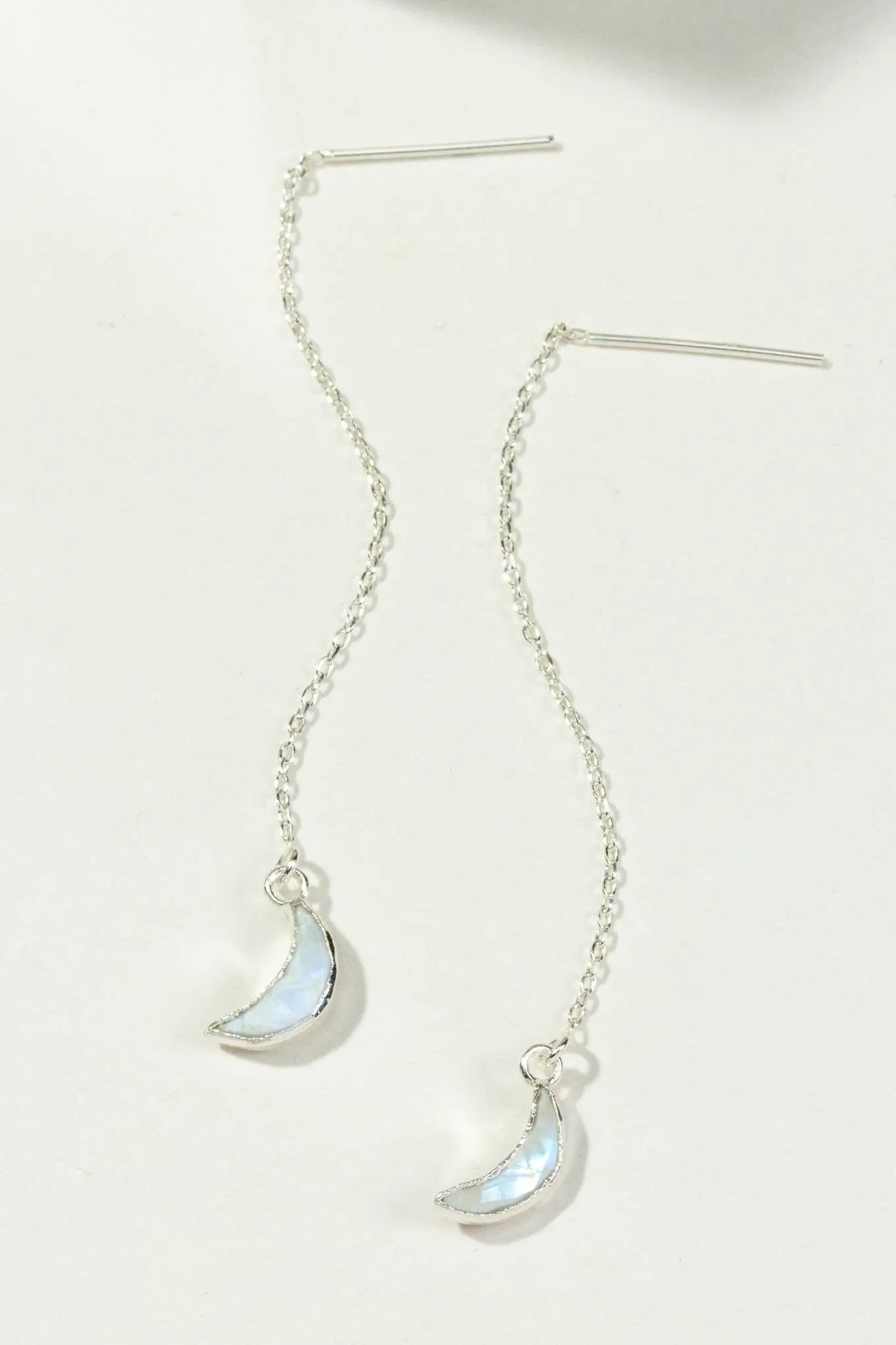 Sterling Silver Eclipse Threader Earrings - Moonstone