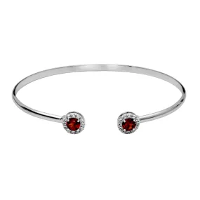 Sterling Silver Garnet & White Topaz "Dazzle" Cuff Bracelet 7.25"