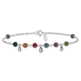 Sterling Silver Multi-Colored Jasper & Amethyst Anklet Bracelet