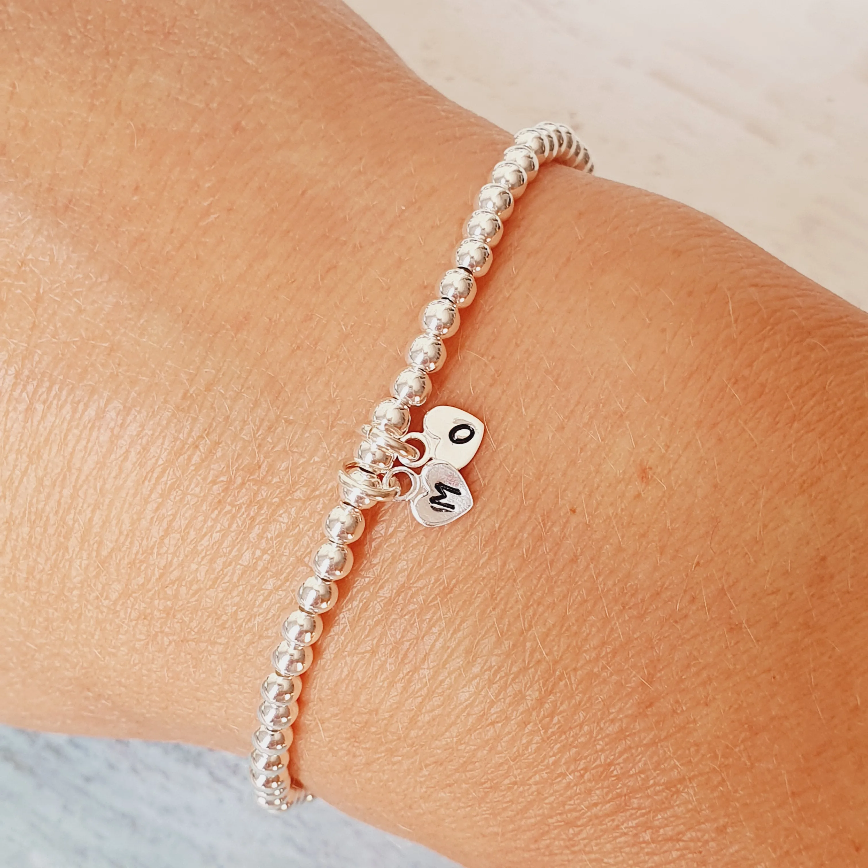 Sterling Silver Personalised Hand Stamped Initial Bracelet - 2 Letters