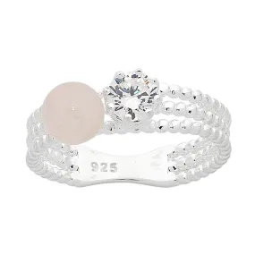 Sterling Silver Rose Quartz and Cubic Zirconia Stackable Ring