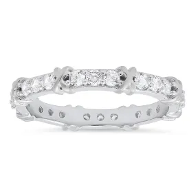 Sterling Silver Round-cut CZ "X" Stackable Eternity Band Ring