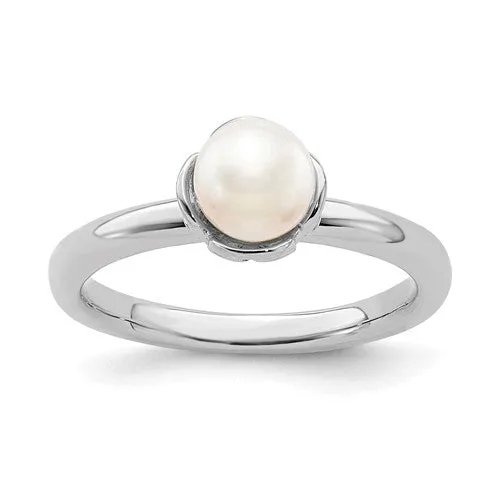 Sterling Silver Stack Expressions White FW Cultured Pearl Ring