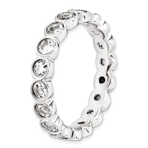 Sterling Silver Stackable Expressions Bezel Round White Topaz Eternity Ring