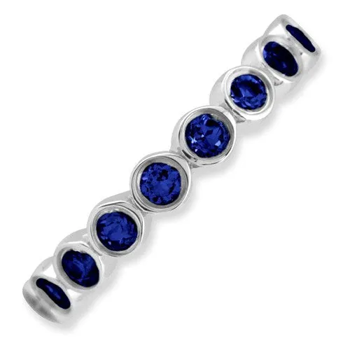 Sterling Silver Stackable Expressions Bezel Set Blue Sapphire Eternity Ring