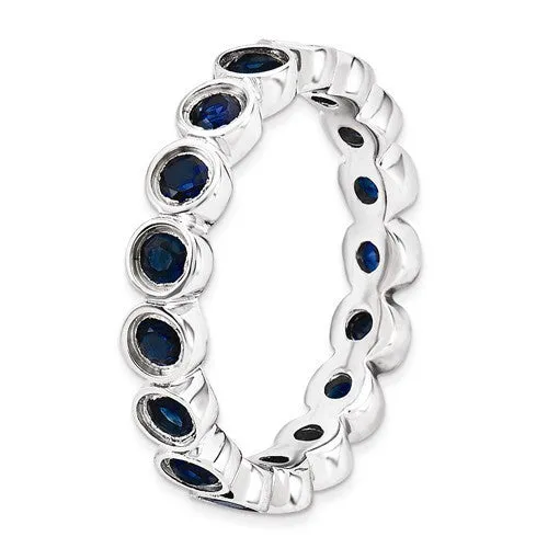 Sterling Silver Stackable Expressions Bezel Set Blue Sapphire Eternity Ring