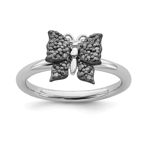 Sterling Silver Stackable Expressions Black Plated Diamond Butterfly Ring