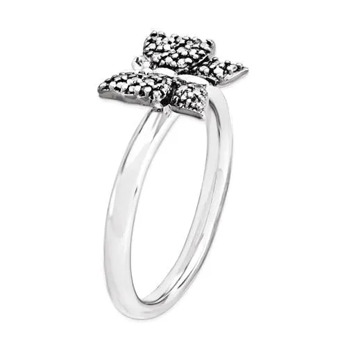 Sterling Silver Stackable Expressions Black Plated Diamond Butterfly Ring