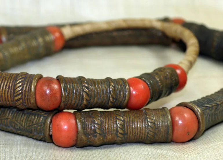 Strand of Antique Cast Bronze Tubes from Nigeria