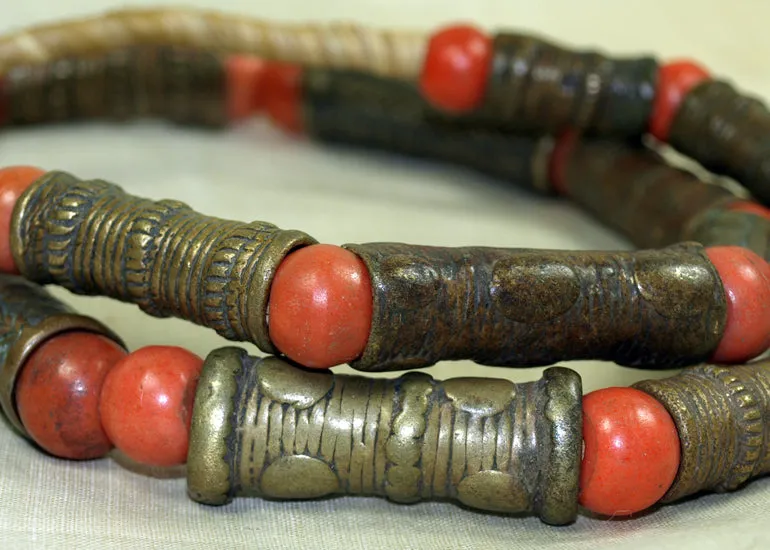 Strand of Antique Cast Bronze Tubes from Nigeria