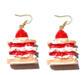 Strawberry Shortcake Dangle Drop Earrings | Cute Mini Imitation Food Earrings for Girls and Women | Lightweight Resin Cake Desert Earrings