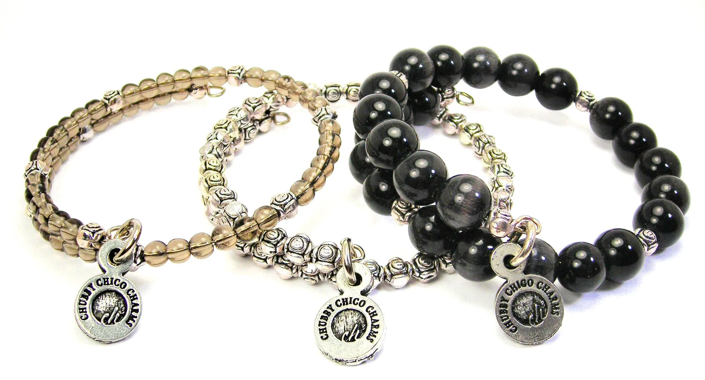 Strength Circle With Anchor 3 Piece Wrap Bracelet Set Cats Eye Glass And Pewter