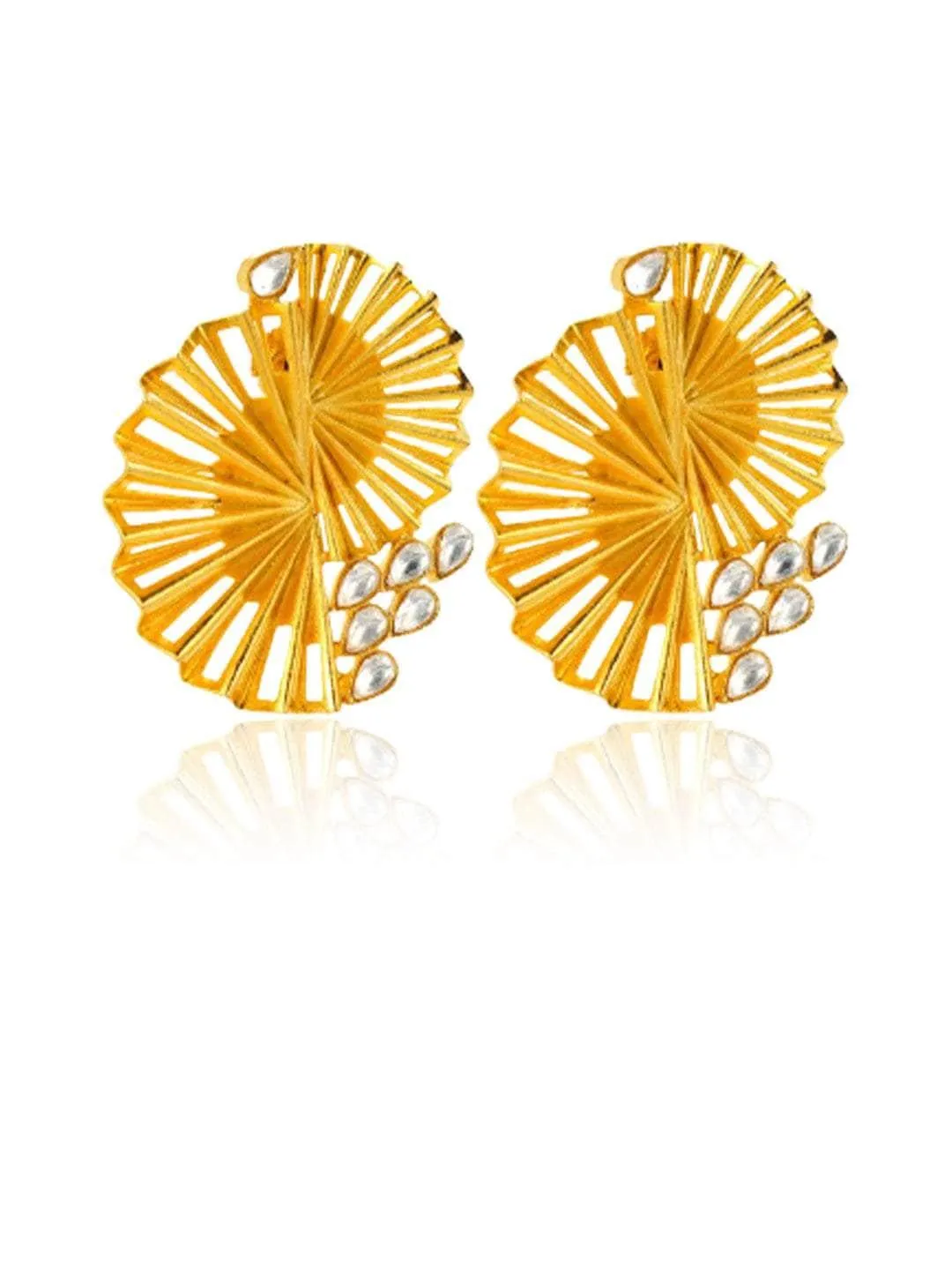 Stripped Offset Disc Gold Stud Earrings