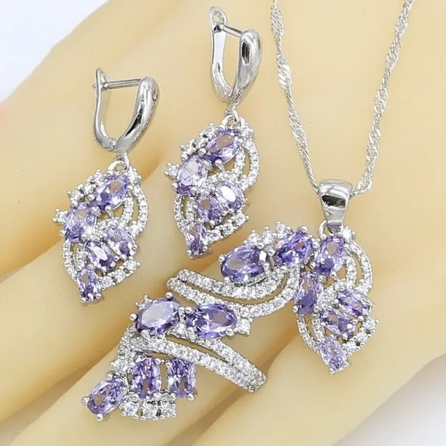 STUNNING!!Ladies Amethyst Silver Jewelry Set!So beautiful!!