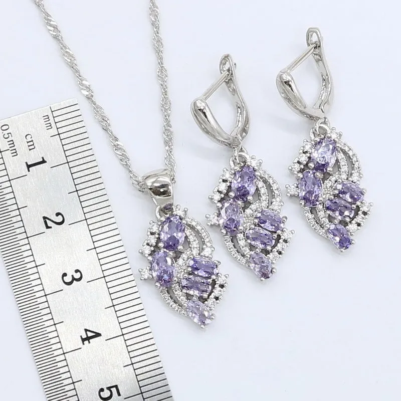 STUNNING!!Ladies Amethyst Silver Jewelry Set!So beautiful!!