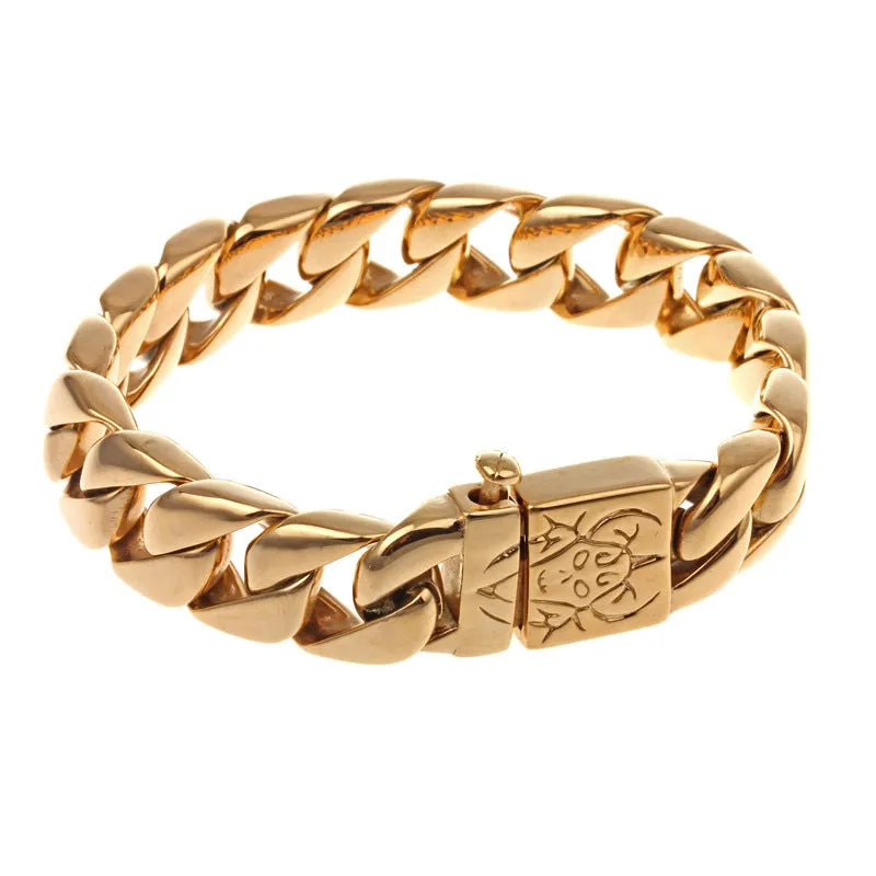 Stylish Korean-Inspired Personalized Titanium Steel Bracelet for Men in Glossy Gold Finish