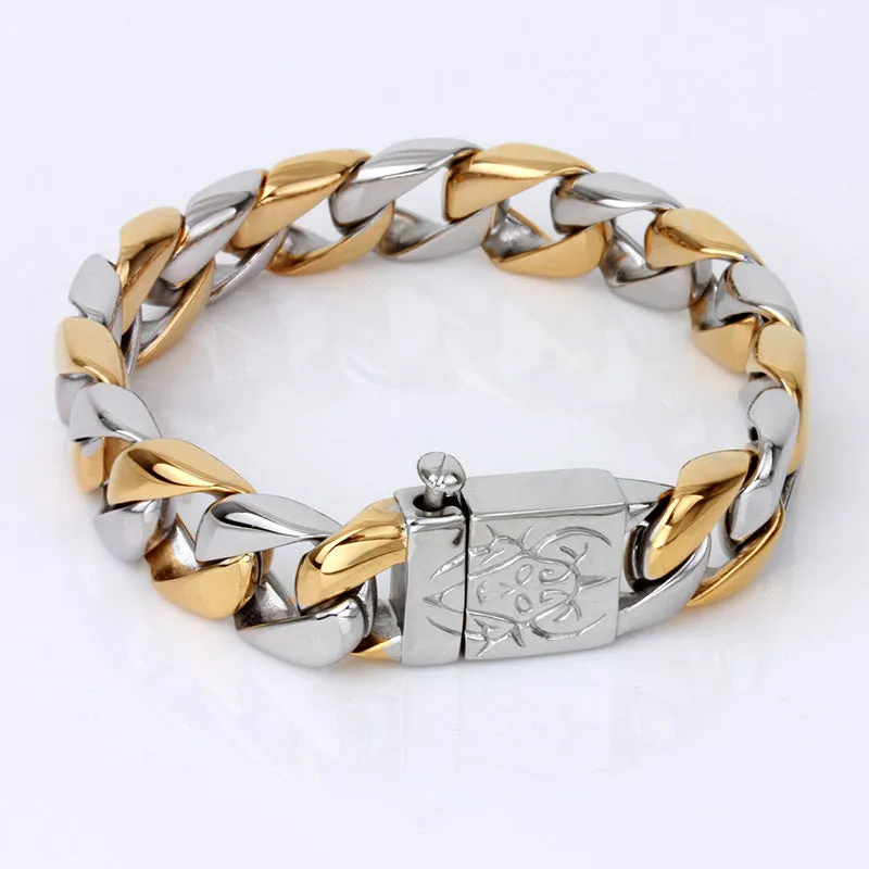 Stylish Korean-Inspired Personalized Titanium Steel Bracelet for Men in Glossy Gold Finish