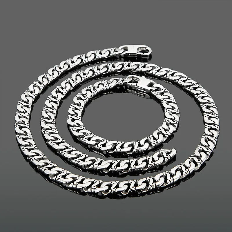 Stylish Titanium Steel Chain Jewelry Set for Men - European and American Hip-hop Inspired Couple Necklace and Bracelet