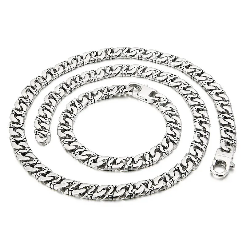 Stylish Titanium Steel Chain Jewelry Set for Men - European and American Hip-hop Inspired Couple Necklace and Bracelet