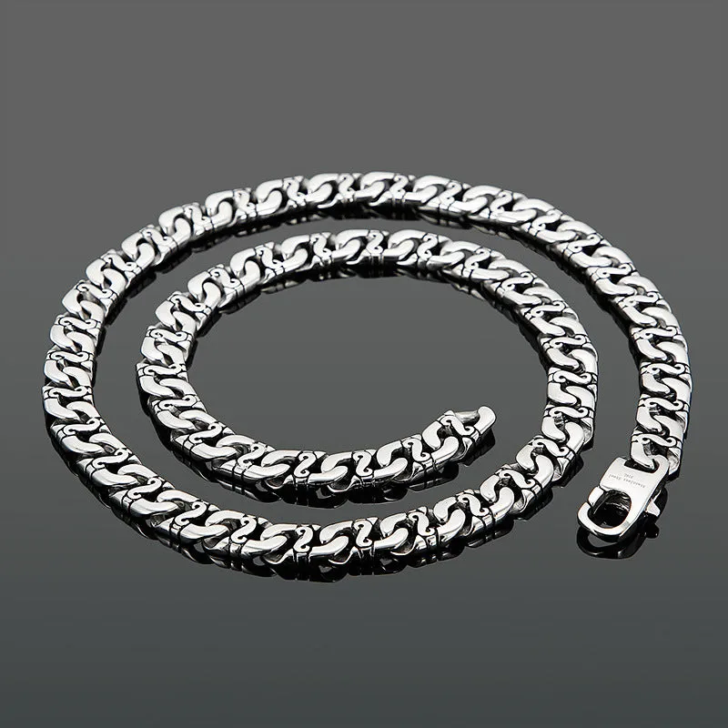 Stylish Titanium Steel Chain Jewelry Set for Men - European and American Hip-hop Inspired Couple Necklace and Bracelet