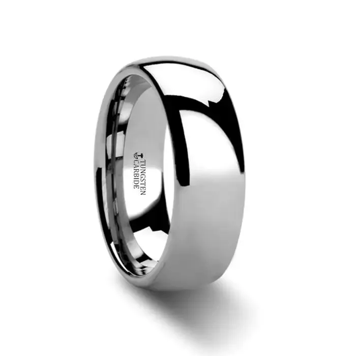 Teleri Domed White Tungsten Carbide Wedding Ring High Polish - 2mm - 12mm