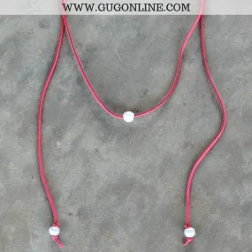 That's a Wrap Long Leather Necklace with Pearls in Coral| ONLY 1 LEFT!