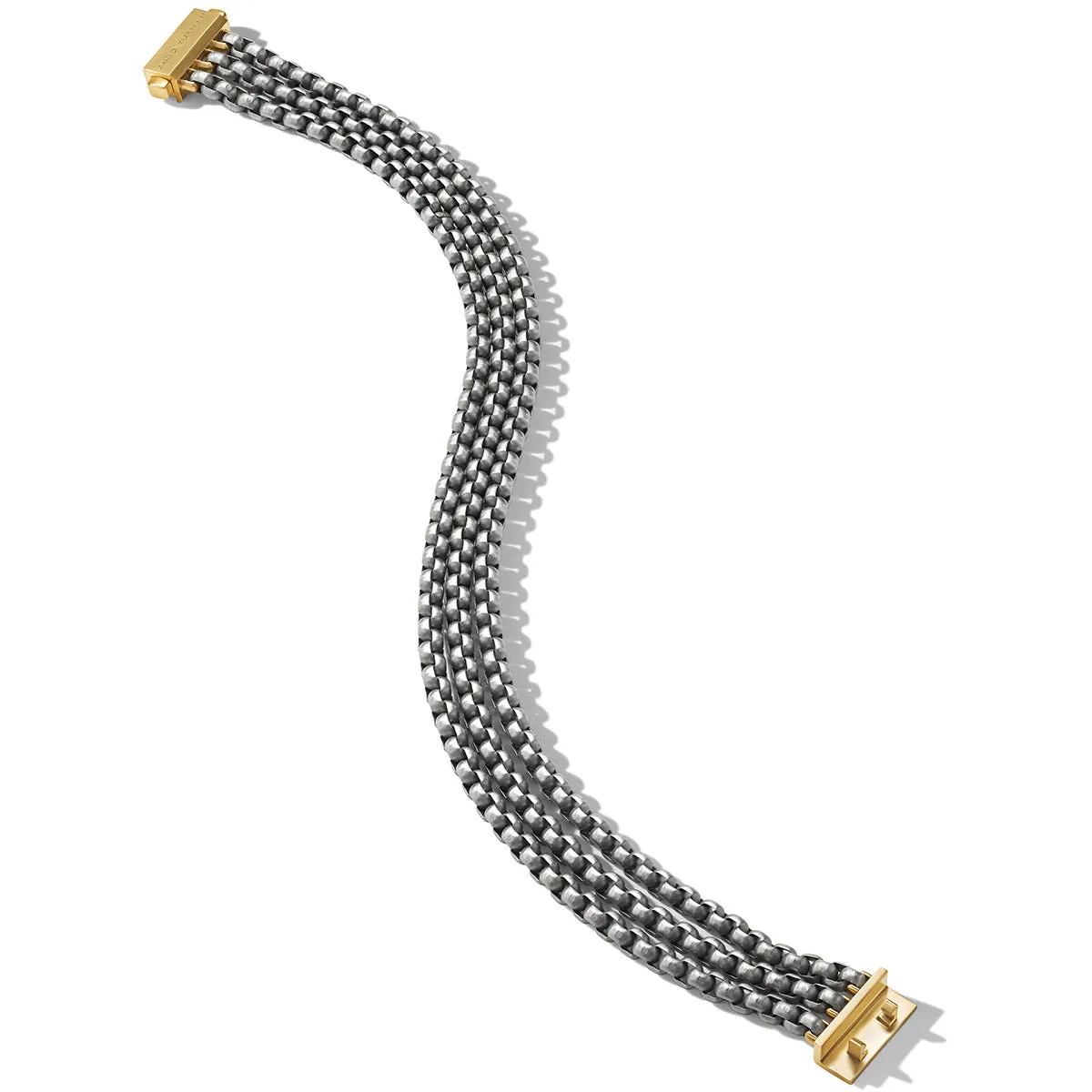 Three Row Box Chain Bracelet in Grey Titanium with 18K Yellow Gold