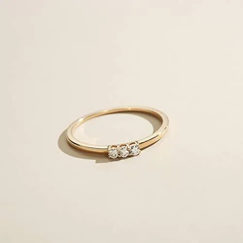 Three Stone Stackable Diamond 0.1CTTW Ring In 18K Rose Gold