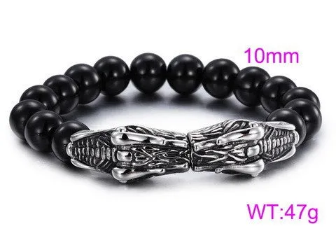 Titanium Steel Men's Beaded Bracelet with European and American Fashion Glass Beads and Tiger Head Design