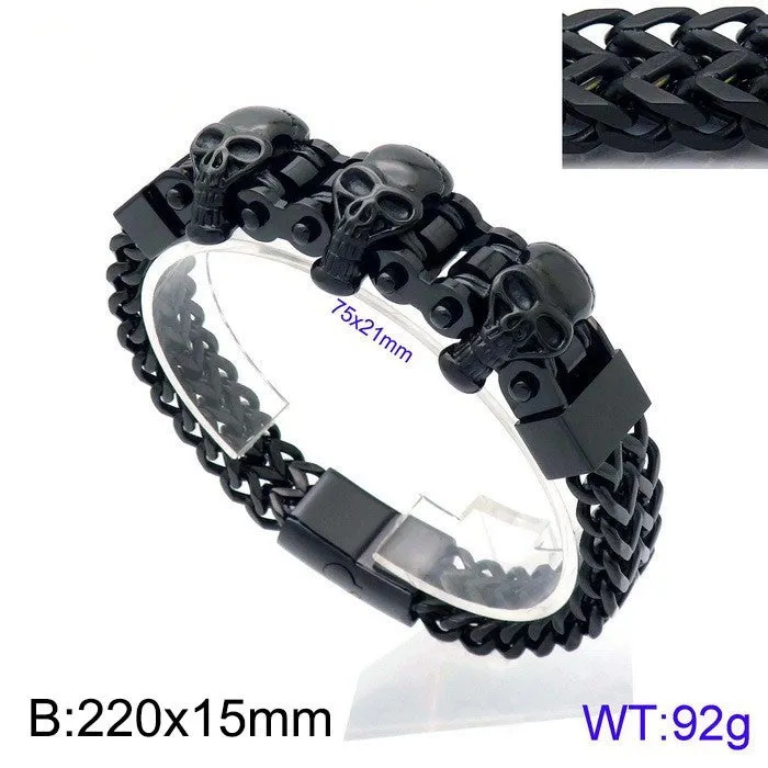 Titanium Steel Men's Bracelet with Skull, Wolf, and Lion Heads - Bold Fashion Statement